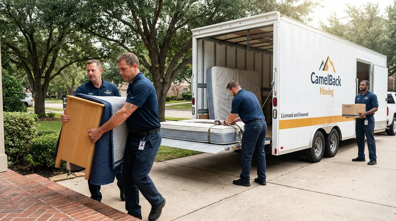 Crew loading residential truck for cross-state move from Dacono, CO