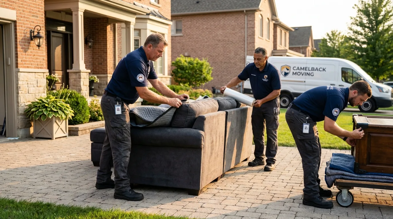 Large estate moving crew wrapping furniture in Dacono, CO